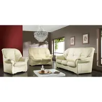 AEA Ensemble classique pour salon, comprenant un canapé 3 places, une chaise et un fauteuil, 100% en cuir véritable