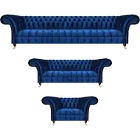 AEA Sofa Set 3tlg Luxus Blau Komplett Chesterfield Wohnzimmer Polstermöbel