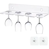 Merkloos Porte-verres suspendu, en acrylique transparent, pour 4 verres à vin, adhésif, pour la cuisine