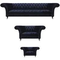 AEA Wohnzimmer Chesterfield Couchen Dunkelblaue Polster Garnitur 3tlg Set
