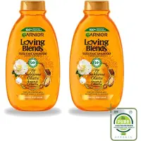 Garnier 2 bouteilles de shampooing Loving Blends, à l'huile d'argan et à l'huile de camélia, pour cheveux secs et ternes, 300 ml, lot de 2