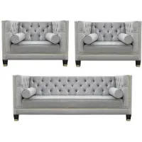 AEA Sofagarnitur Grau Chesterfield Sessel Luxus Möbel Textil Stoff Wohnzimmer