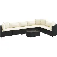 vidaXL Ensemble de jardin canapé 8 pièces avec coussins noir poly rotin