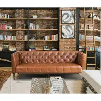 AEA Canapé Chesterfield en cuir marron, modèle trois places, revêtement en cuir, pour hommes. Marque : jvmoebel