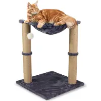 Mobiclinic Pets, Arbre à chat, Milo, design 2 en 1, hamac et arbre à chat, 40x40x50cm, Robuste,Portable et léger, jusqu'à 10 kg, balle de jeu, Gris