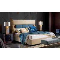 AEA Bett Schlafzimmer Nachttisch Komplettes Set Garnitur 3tlg. Holz Leder Betten