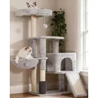 Merkloos Litière Katzenbaum gris clair, modèle HCT005SW, avec brosse et panier, pour chats domestiques