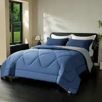 Merkloos Couverture de lit toute saison, 300 g/m², bleu marine et gris clair, en microfibre, pour chambre à coucher, avec taies d'oreiller