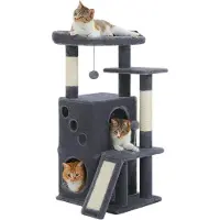 Merkloos Arbre à chat Kratzbaum, 88 cm de haut, avec cachette pour chat, colonne en sisal, couleur gris foncé, idéal pour les chats d'intérieur