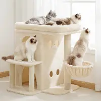 Merkloos Arbre à chat Kratzbaum de 65 cm, avec une plateforme extra-large, une maison pour chat, un tronc en sisal, et un revêtement en peluche beige, pour intérieur