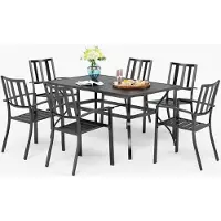 Sonstiges Ensemble de mobilier de jardin pour 6 personnes, résistant aux intempéries, comprenant des chaises empilables en métal et une table de 152x96x72 cm