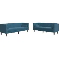 vidaXL Ensemble de 2 canapés Chesterfield avec traversins Bleu Velours