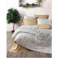 L'essentiel Maison Housse De Couette Et Taie D¿Oreiller Coton Renforcé Motif Damassé Baroque Moutarde 140 X 200 Cm + 60 X 60 Cm