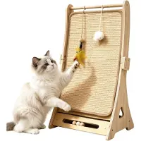 Merkloos Arbre à chat en bois massif et sisal, 65 cm de hauteur, avec jouet et tapis interchangeable, pour chats