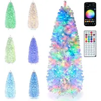 Costway Arbre de Noël artificiel , 190 cm de haut, forme étroite, avec 734 pointes en PVC, éclairage LED (270 LED), support en métal et système pliable, arbre de Noël blanc