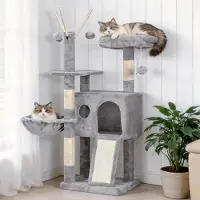 Merkloos Arbre à chat pour chatons, 105 cm de hauteur, avec 1 plateforme, 1 panier pour chat, et un panneau en sisal pour faire ses griffes, de couleur gris clair