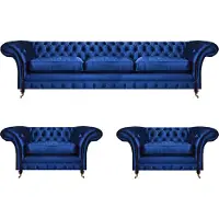 AEA Blau Modern Sofa Set 3tlg Einrichtung Luxus Wohnzimmer Sitzmöbel Chesterfield