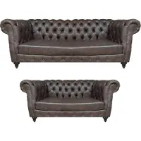 AEA Wohnzimmer Braun Sofa Dreisitze mit Zweisitzer Couch Polstermöbel Chesterfield