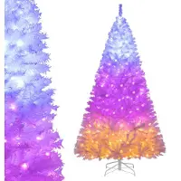Costway Arbre de Noël artificiel de 225 cm, avec 1346 pointes en PVC, sapin de Noël avec 400 LED multicolores (3 couleurs), 11 modes d'éclairage et pied en métal, arbre de Noël blanc