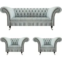 AEA Hellgraue Wohnzimmer Chesterfield Garnitur Designer Sitzmöbel Sessel