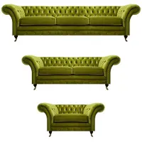 AEA Olivengrüne Chesterfield Garnitur Wohnzimmer Sofagarnitur Luxus Set 3tlg