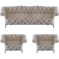AEA Wohnzimmer Chesterfield Weiß Set 3tlg Design Modern Polstermöbel Leder