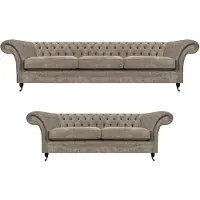 AEA Chesterfield Hellgraue Sofagarnitur Wohnzimmer 3-Sitzer Luxus Zweisitzer