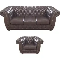 AEA Braun Sofa Dreisitze Couch Chesterfield Leder Sessel Möbel Sitz Wohnzimmer