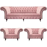 AEA Luxus Rosa Design Modern Chesterfield Sofagarnitur 3tlg Polstermöbel