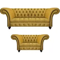 AEA Luxus 2x Sofas Gelb Modern Möbel Wohnzimmer Sofagarnitur Sitz Chesterfield