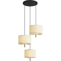 QAZQA Suspension Japandi noire avec abat-jour en lin blanc 3 lumières - Rieu
