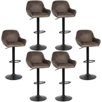 Supfine Ensemble de 6 tabourets de bar en velours, style bistro, réglables en hauteur, couleur marron