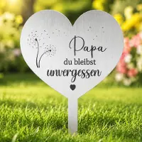 OEM Sticker funéraire en forme de cœur - Ornement funéraire résistant aux intempéries, en acier inoxydable - Avec gravure : "Papa, à jamais dans nos cœurs"