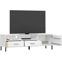 vidaXL Armoire TV OSLO avec pieds métalliques Blanc Pin massif