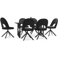 AEA Essgarnitur schwarz rechteckige Holztischplatte Designer Stühle 7tlg