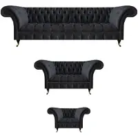 AEA Exklusive Schwarze Chesterfield Sofagarnitur Moderne Couchen Luxus Set
