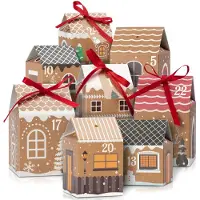 OEM Calendrier de l'Avent à remplir - 24 boîtes cadeaux en forme de maison, avec des autocollants numérotés, des rubans et des décorations - À suspendre ou à poser - Réutilisable