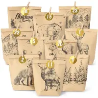 Markenlos Calendrier de l'Avent à remplir - 24 sachets en papier avec des autocollants numérotés et des pinces en bois - Kit de bricolage pour enfants et adultes - Motif "Hiver douillet" en noir