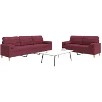vidaXL Ensemble de canapés 2 pièces avec coussins décoratifs tissu rouge vin