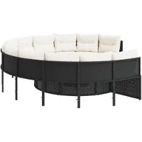 vidaXL Canapé de jardin avec coussins Rond Noir Poly-Rotin