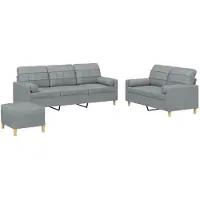 vidaXL Ensemble de canapés 3 pièces avec coussins Tissu gris clair