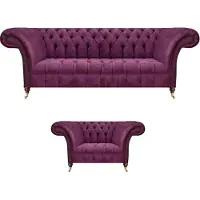 AEA Luxus Set 2tlg Wohnzimmer Polstermöbel Sofa Dreisitze Couch Sessel Chesterfield