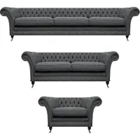 AEA Sofagarnitur Grau Komplett 2x Sofas Luxus Sessel Chesterfield Polstermöbel
