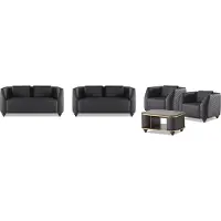 AEA Sofa-Set 2-Sitzer Sessel Couchtisch Schwarz Braun Polster Leder Kissen