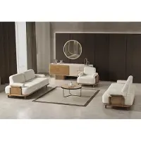 AEA Wohnzimmer Set Sofa 3-Sitzer Sessel Konsole Spiegel Weiß Stoff Glas Modern