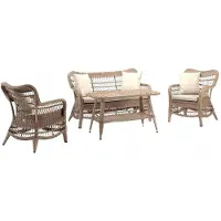 AEA Moderne Beige Gartenmöbel Luxus Sofagarnitur Tisch Hocker Sessel Sitzgruppe