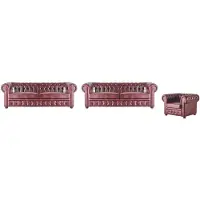 AEA Klassisches Ledersofa Sofas 3-Sitzer Sofagarnitur Sessel Chesterfield Set 3tlg.