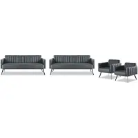 AEA Arbeitszimmer-Set 4tlg 2x 3-Sitzer 2x Sessel Schwarz Einfarbig Modern