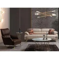 AEA Stilvolle Beige Kunstleder Wohnzimmer Garnitur Designer 3-Sitzer Sessel 2tlg
