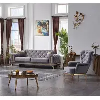 Xl Moebel Gmbh Luxus Sofa 3 Sitzer mit Sessel Couchgarnitur Wohnzimmer Chesterfield Grau